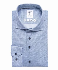 Heren overhemd lange mouw blauw