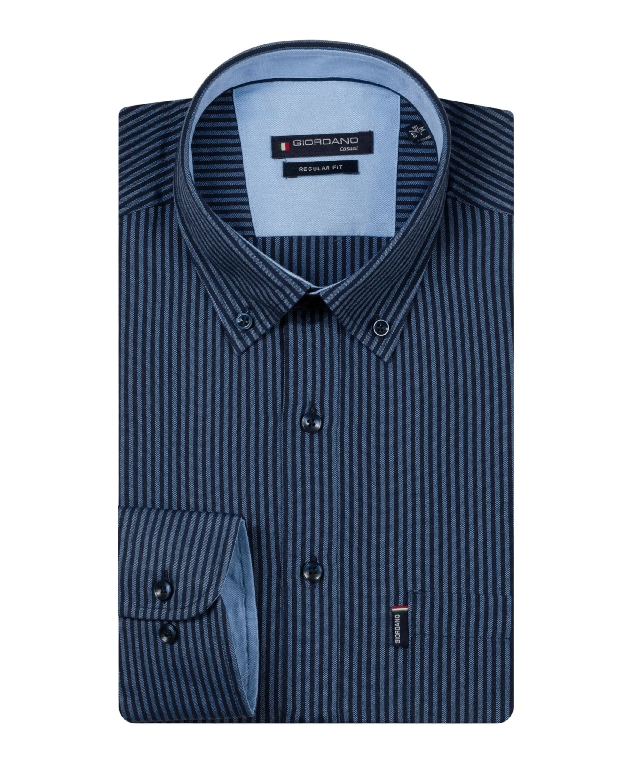 Heren overhemd lange mouw blauw