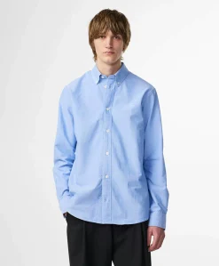 Heren overhemd lange mouw blauw