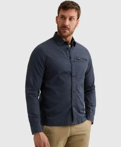 Heren overhemd lange mouw blauw