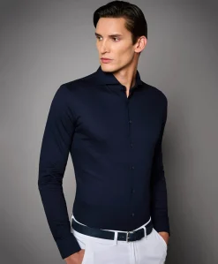 Heren overhemd lange mouw blauw
