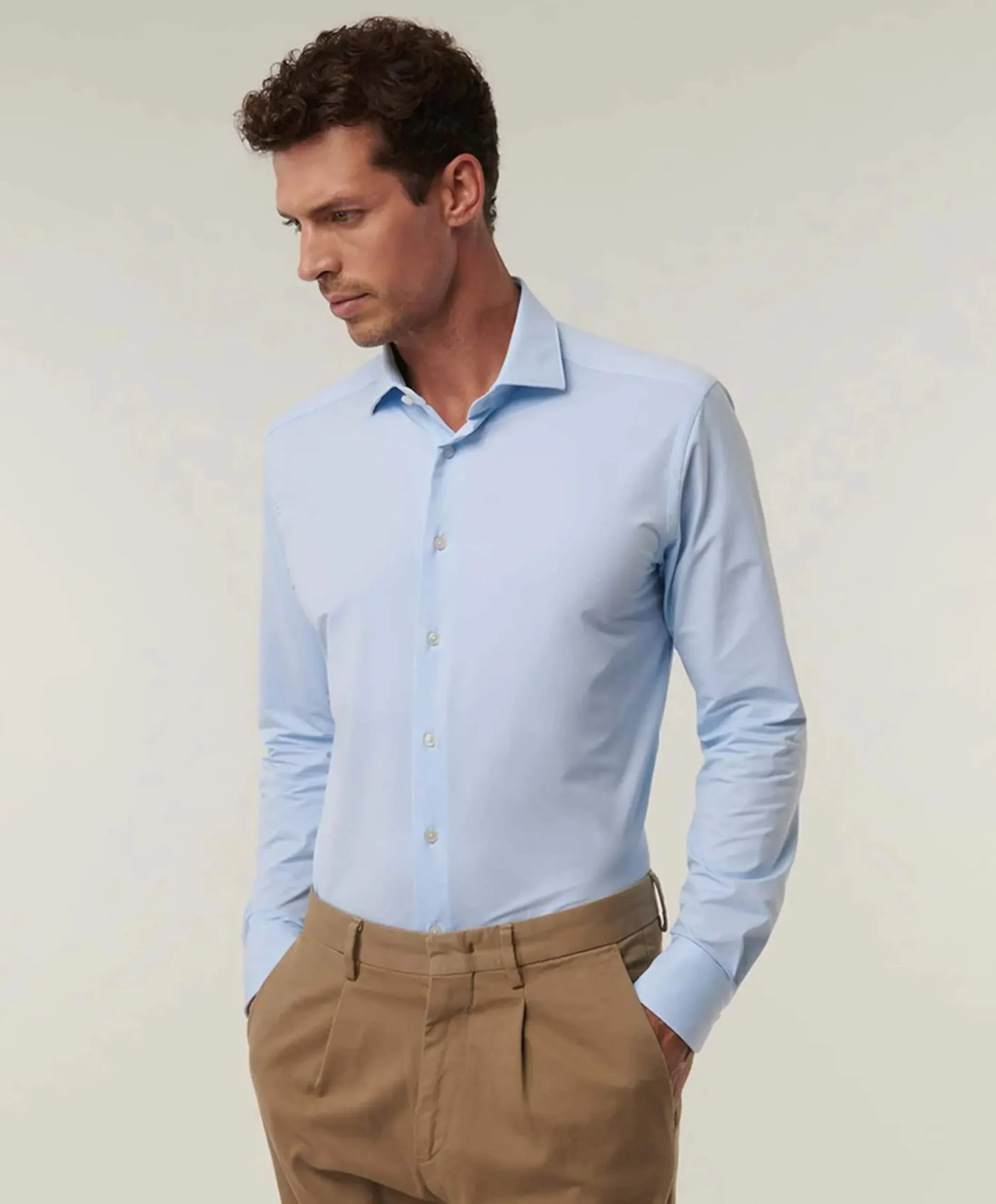 Heren overhemd lange mouw blauw