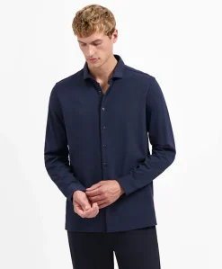 Heren overhemd lange mouw blauw