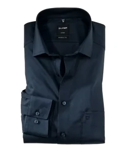 Heren overhemd lange mouw blauw