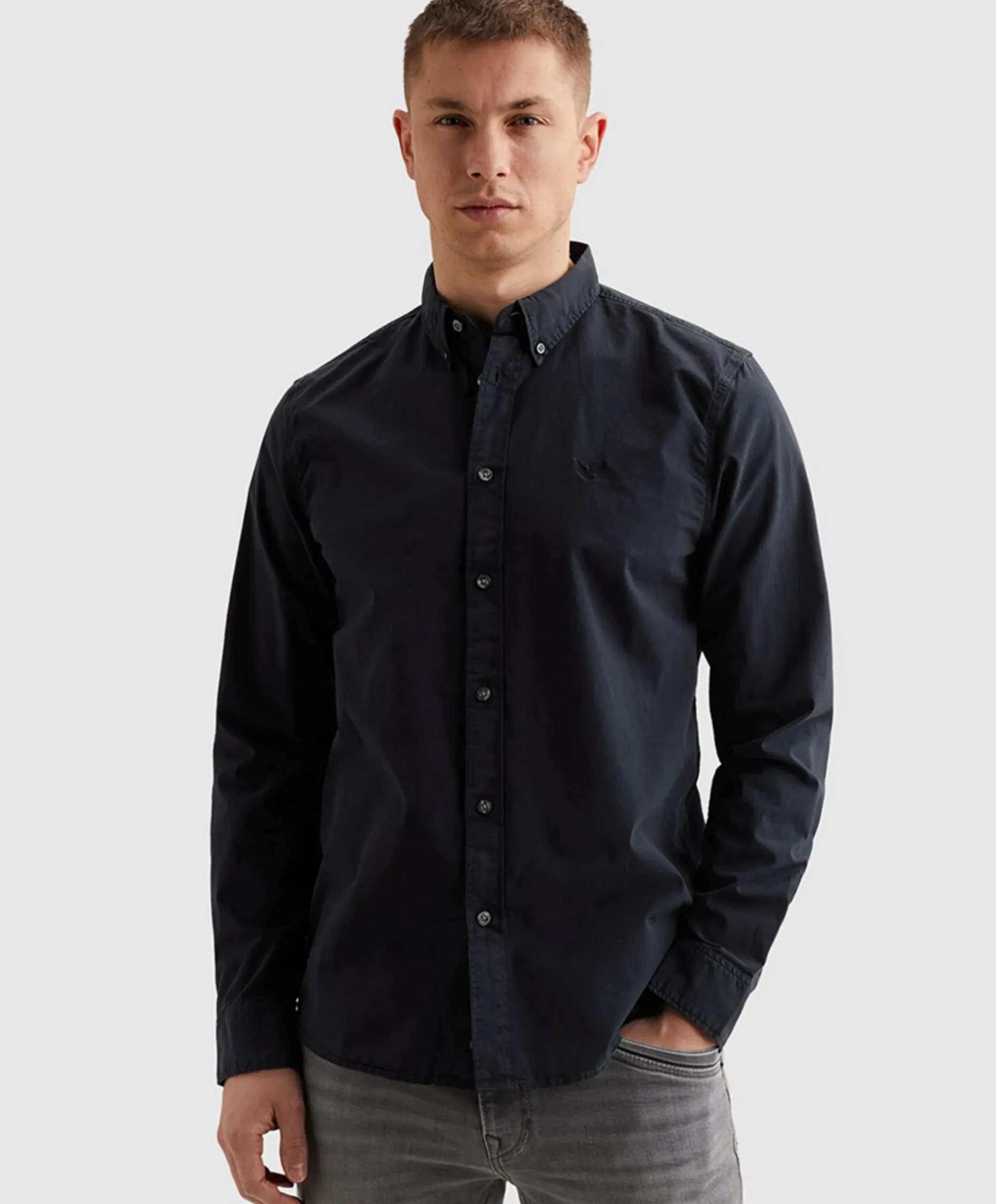 Heren overhemd lange mouw blauw