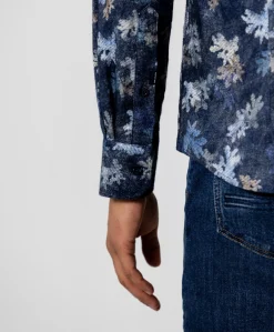 Heren overhemd lange mouw blauw