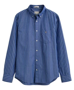 Heren overhemd lange mouw blauw