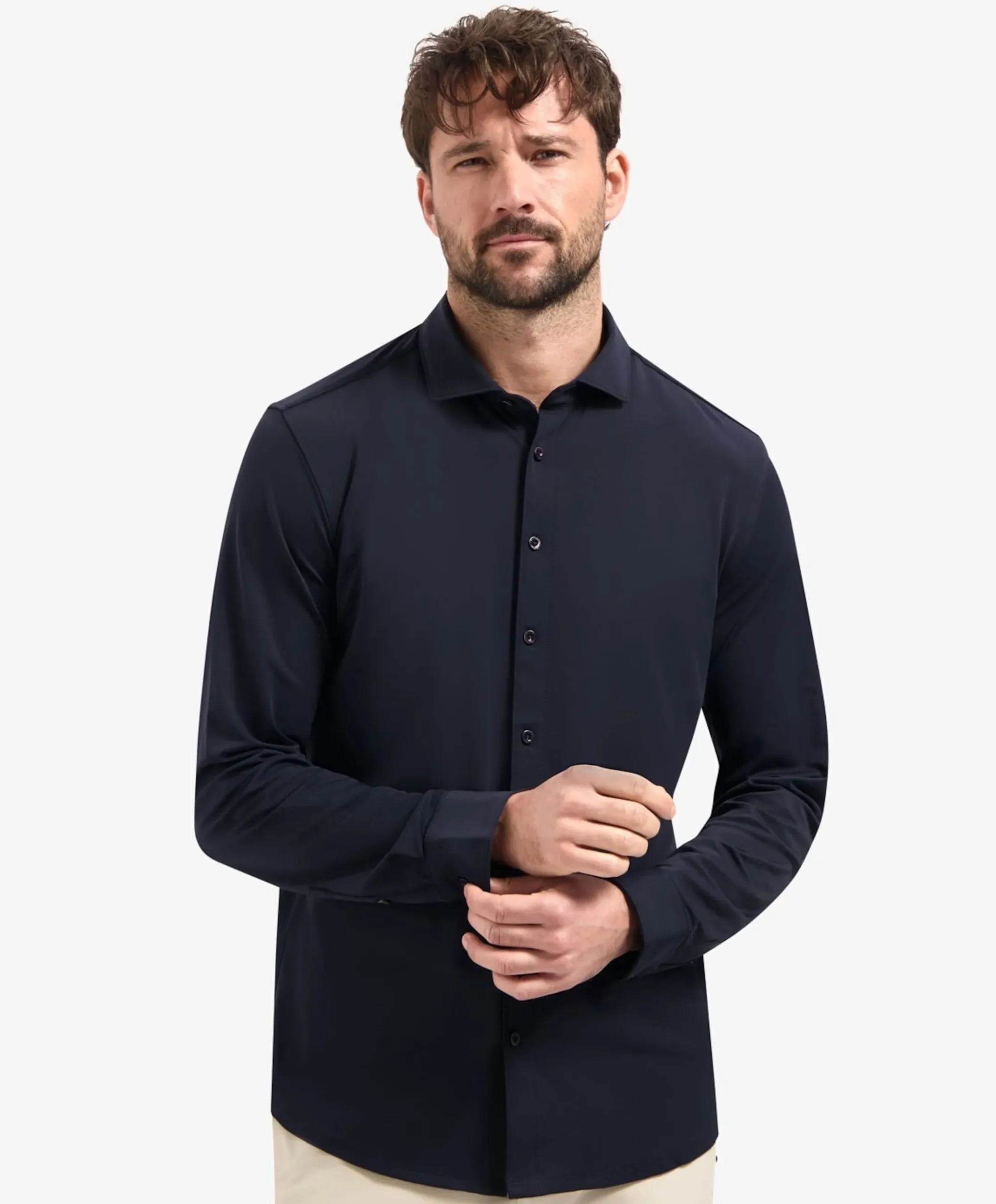 Heren overhemd lange mouw blauw