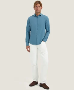 Heren overhemd lange mouw blauw