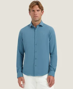 Heren overhemd lange mouw blauw