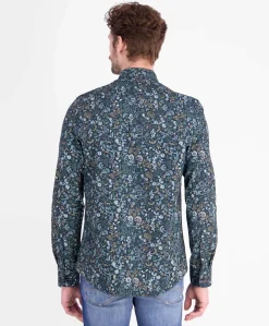 Heren overhemd lange mouw blauw