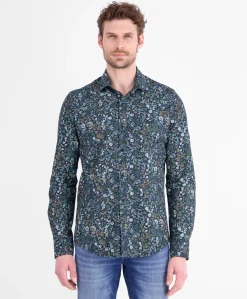 Heren overhemd lange mouw blauw