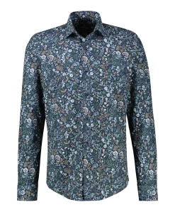 Heren overhemd lange mouw blauw