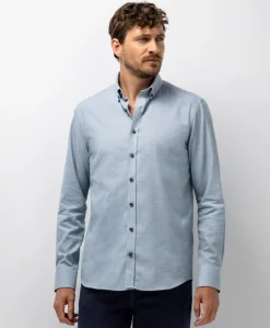 Heren overhemd lange mouw blauw