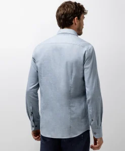 Heren overhemd lange mouw blauw