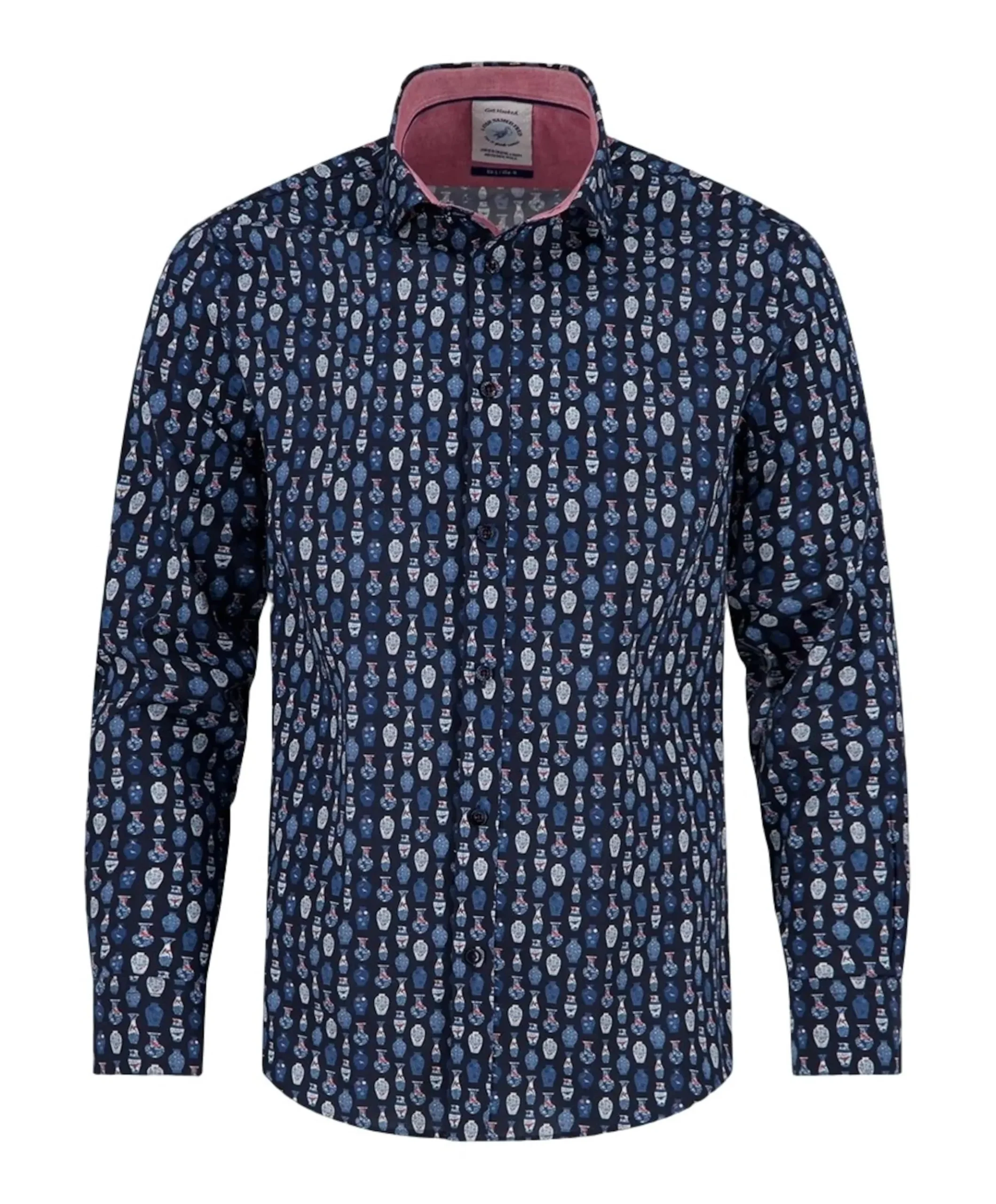Heren overhemd lange mouw blauw
