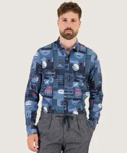 Heren overhemd lange mouw blauw
