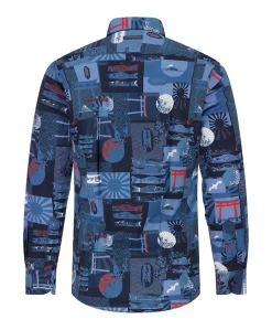 Heren overhemd lange mouw blauw