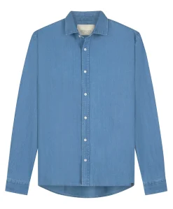 Heren overhemd lange mouw blauw