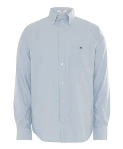Heren overhemd lange mouw blauw