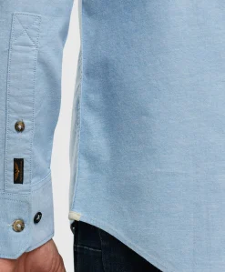 Heren overhemd lange mouw blauw