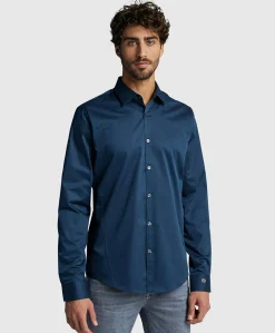 Heren overhemd lange mouw blauw