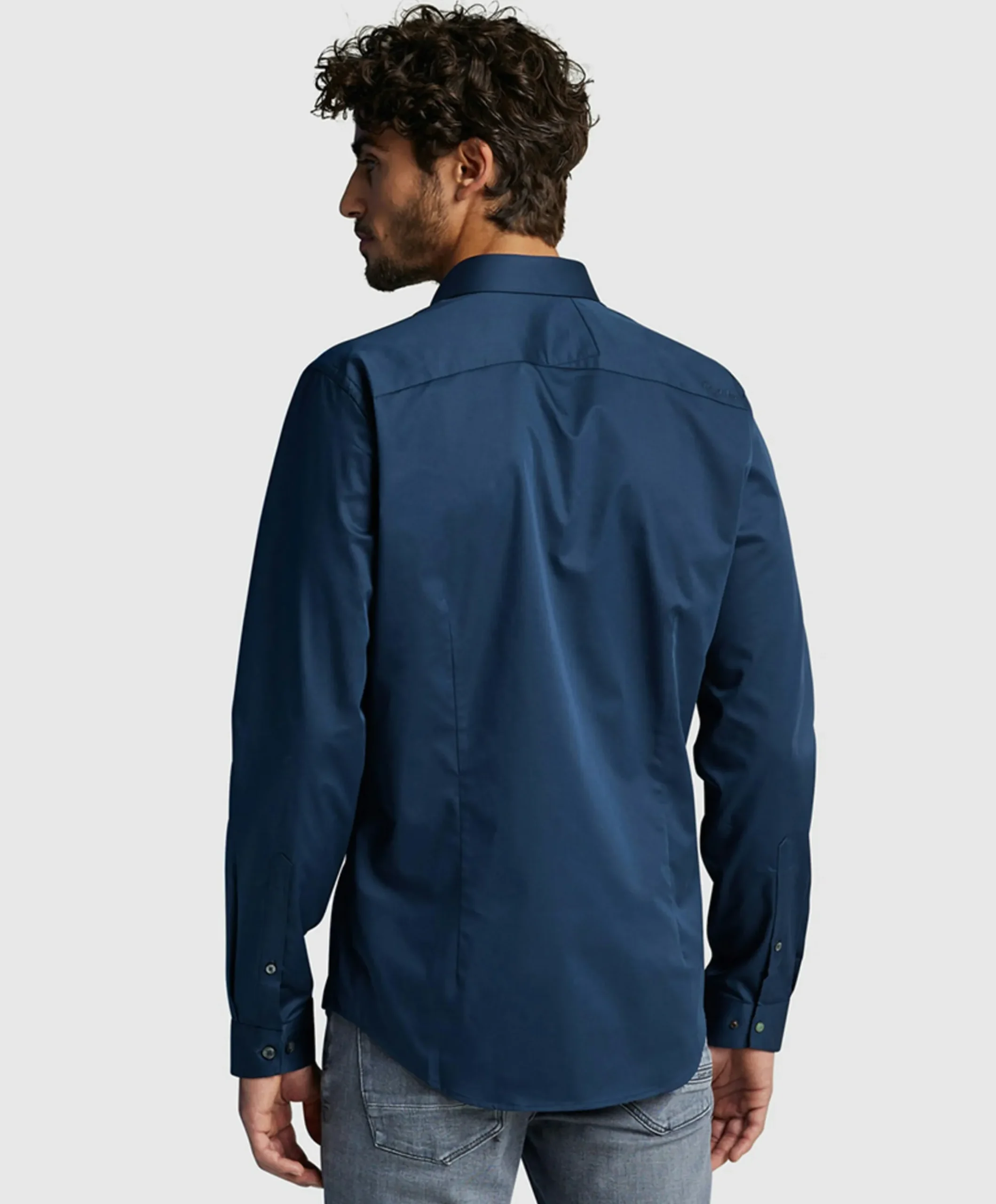 Heren overhemd lange mouw blauw