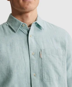 Heren overhemd lange mouw blauw