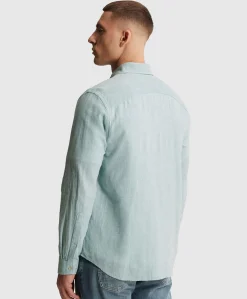 Heren overhemd lange mouw blauw