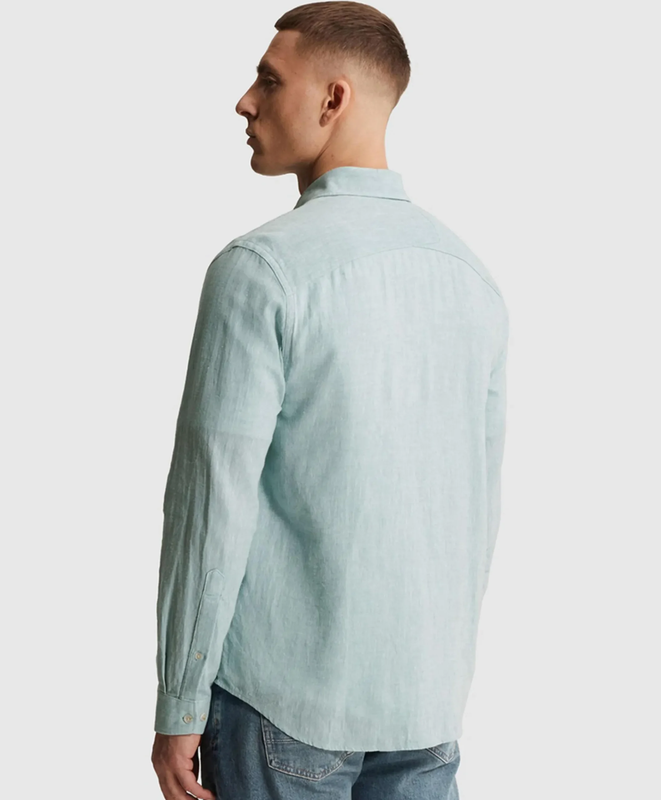Heren overhemd lange mouw blauw