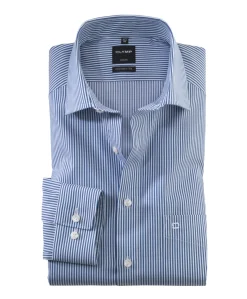 Heren overhemd lange mouw blauw