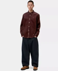 Heren overhemd lange mouw bordeaux