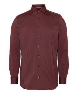 Heren overhemd lange mouw bordeaux