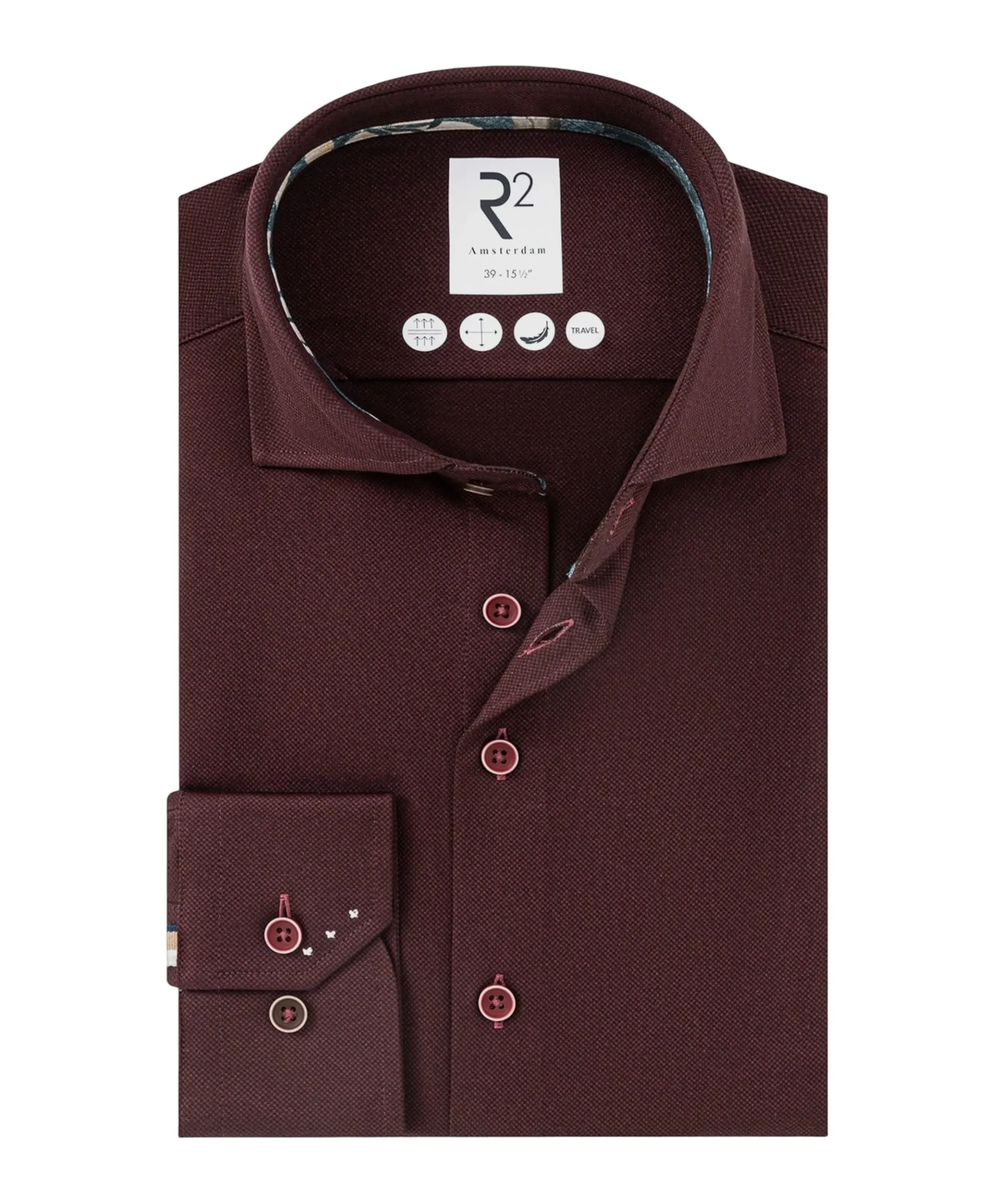 Heren overhemd lange mouw bordeaux