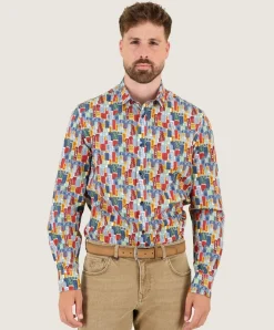 Heren overhemd lange mouw multicolor