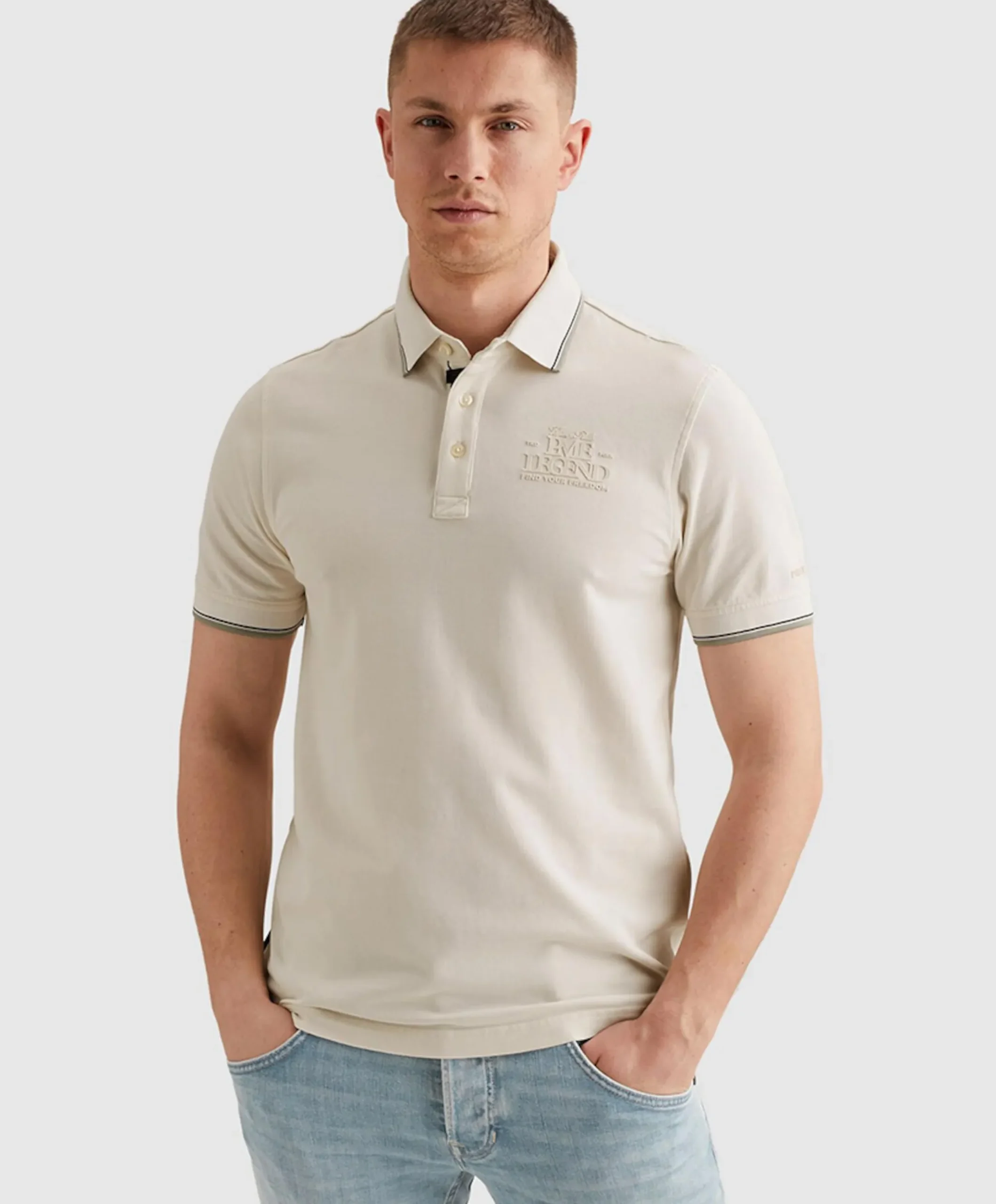 Heren polo ecru