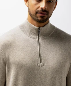 Heren trui met rits beige