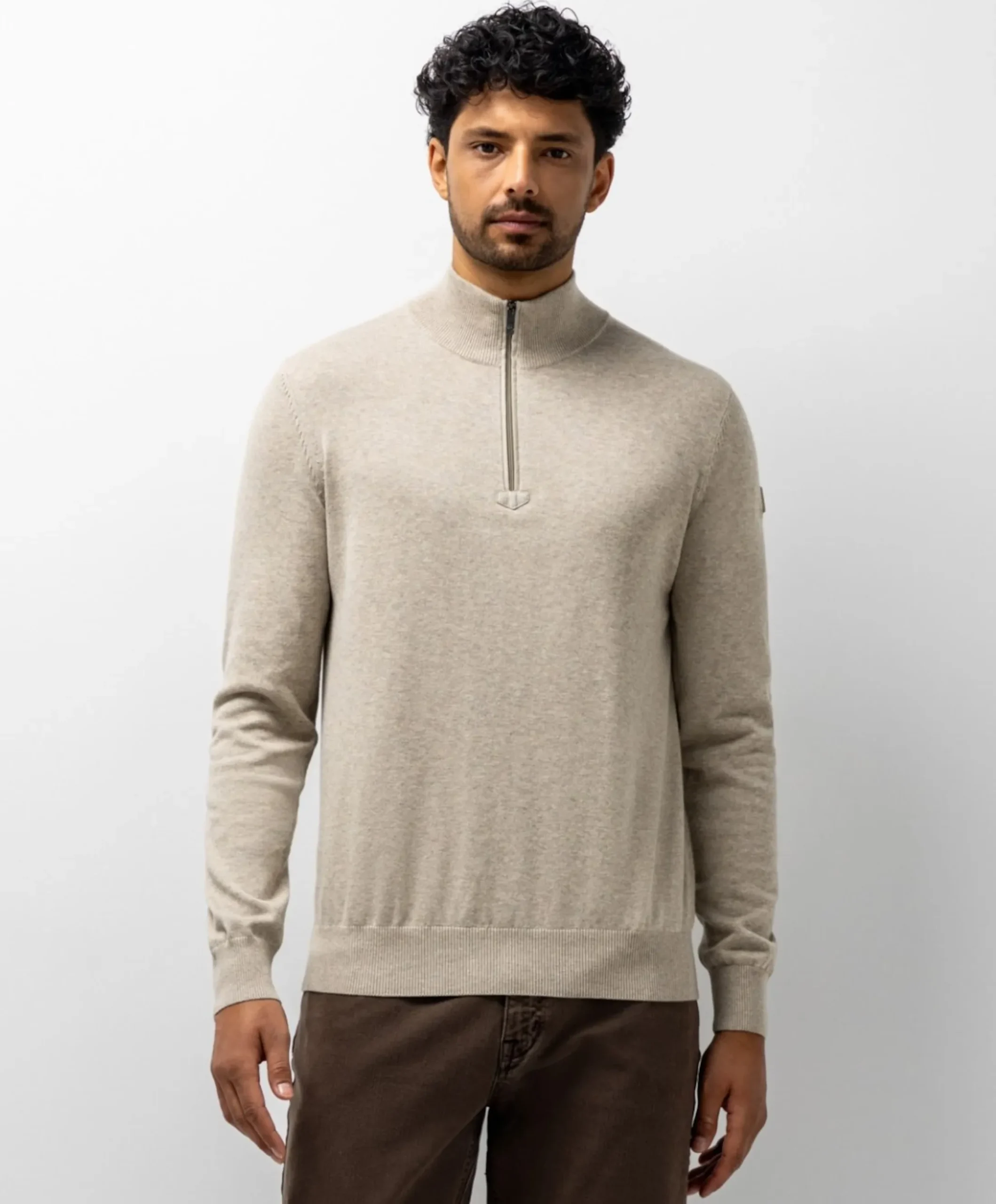 Heren trui met rits beige