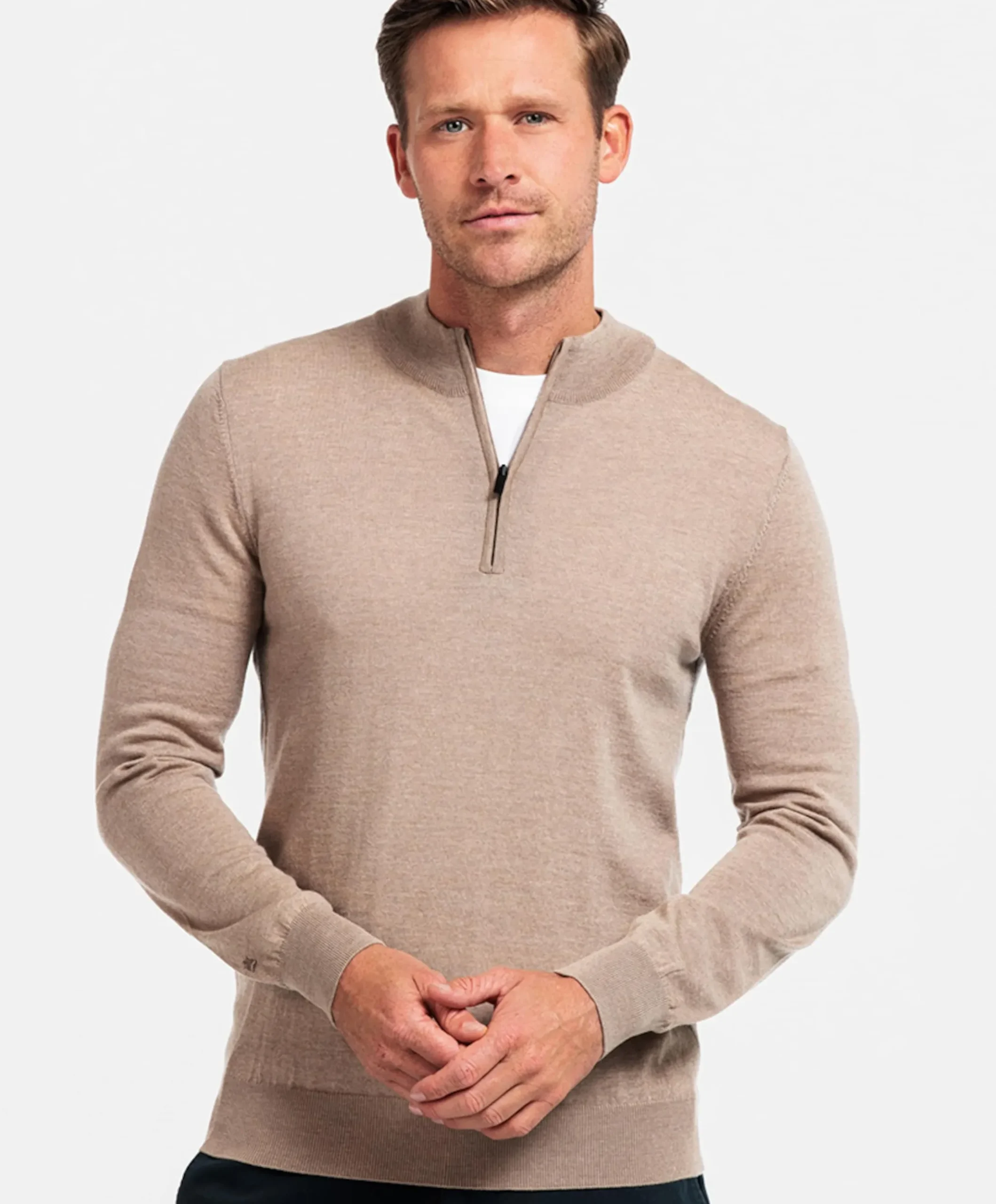 Heren trui met rits beige