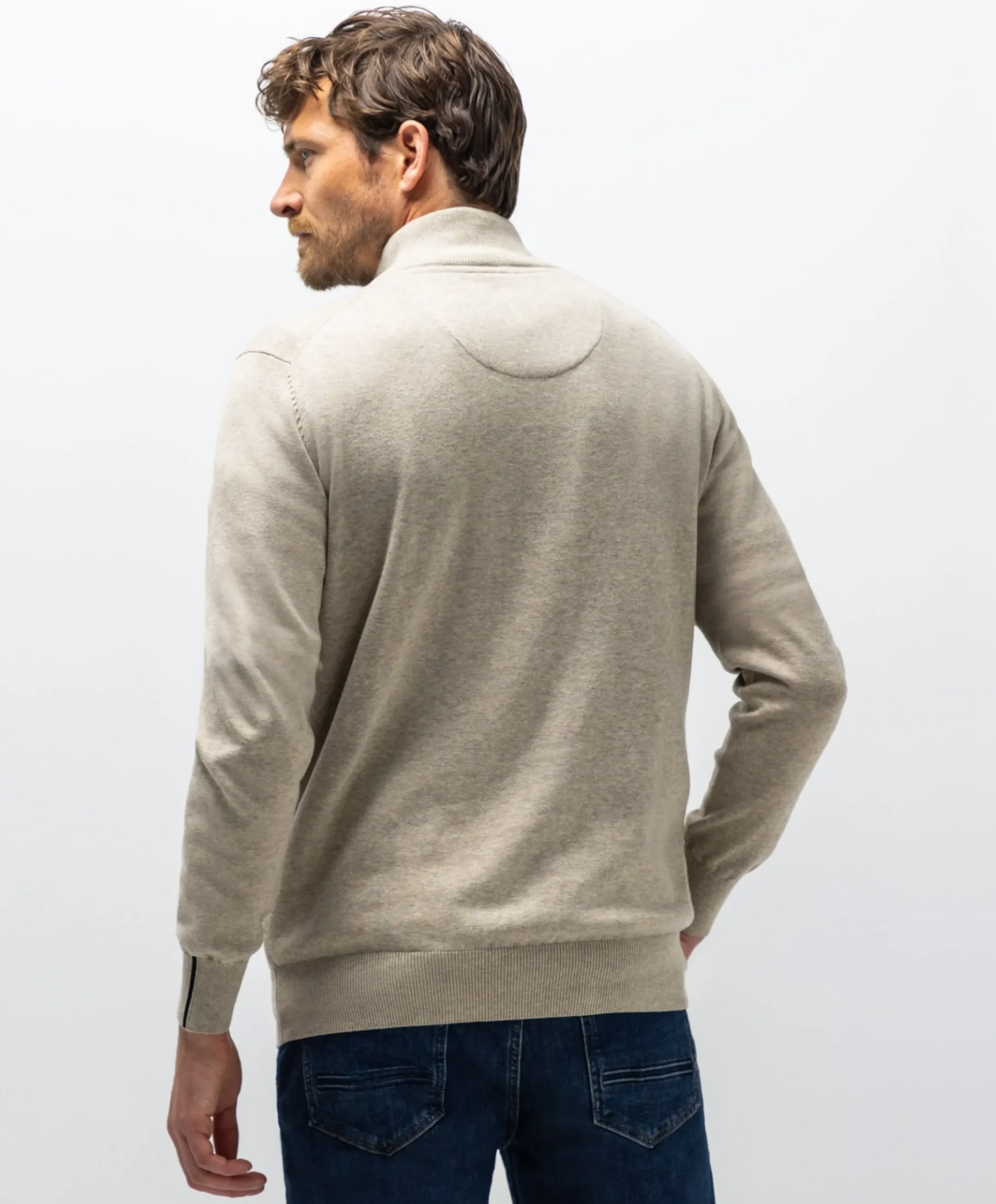 Heren trui met rits beige