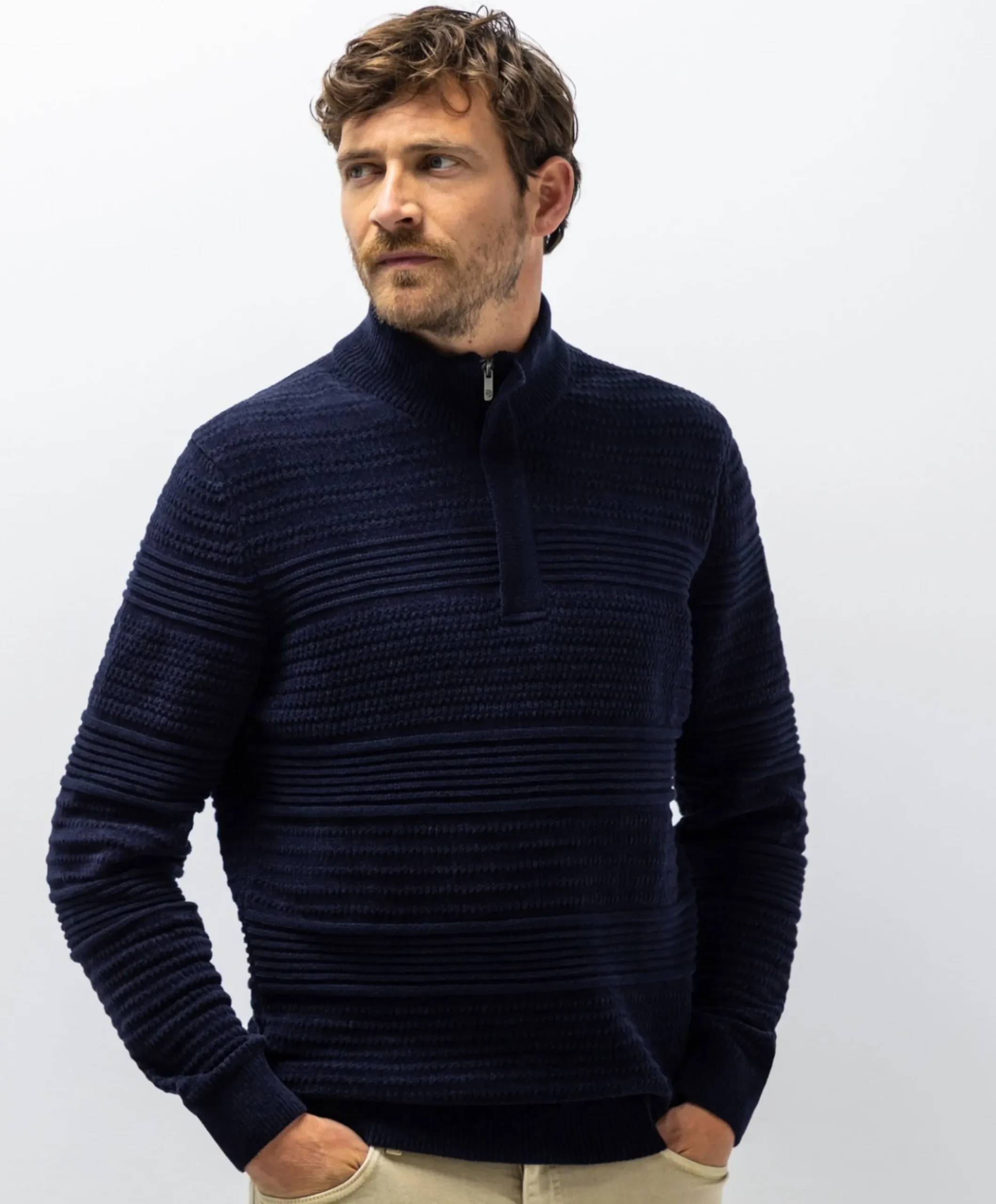 Heren trui met rits blauw