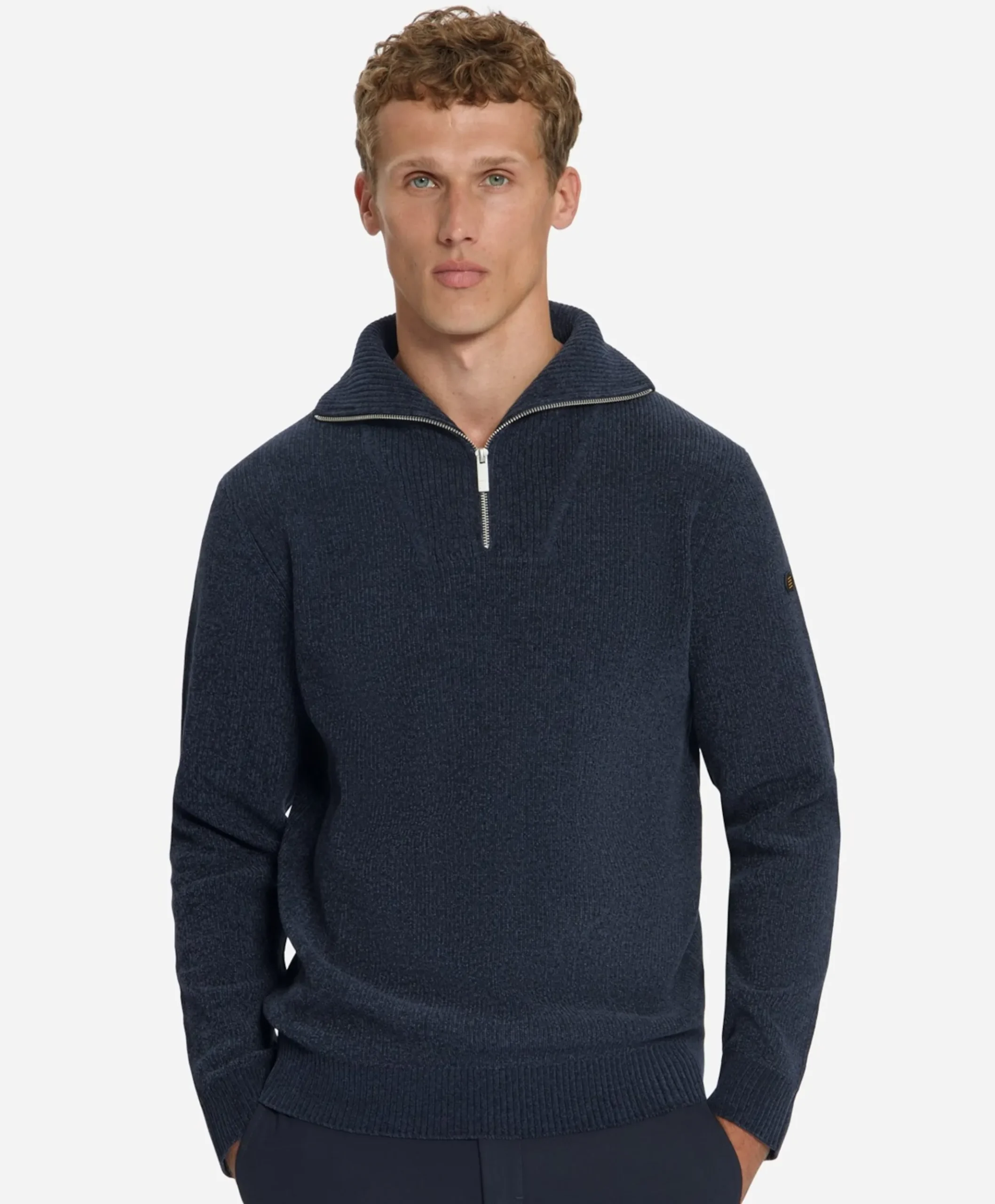 Heren trui met rits blauw