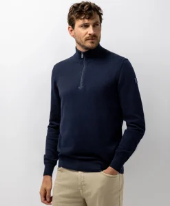 Heren trui met rits blauw
