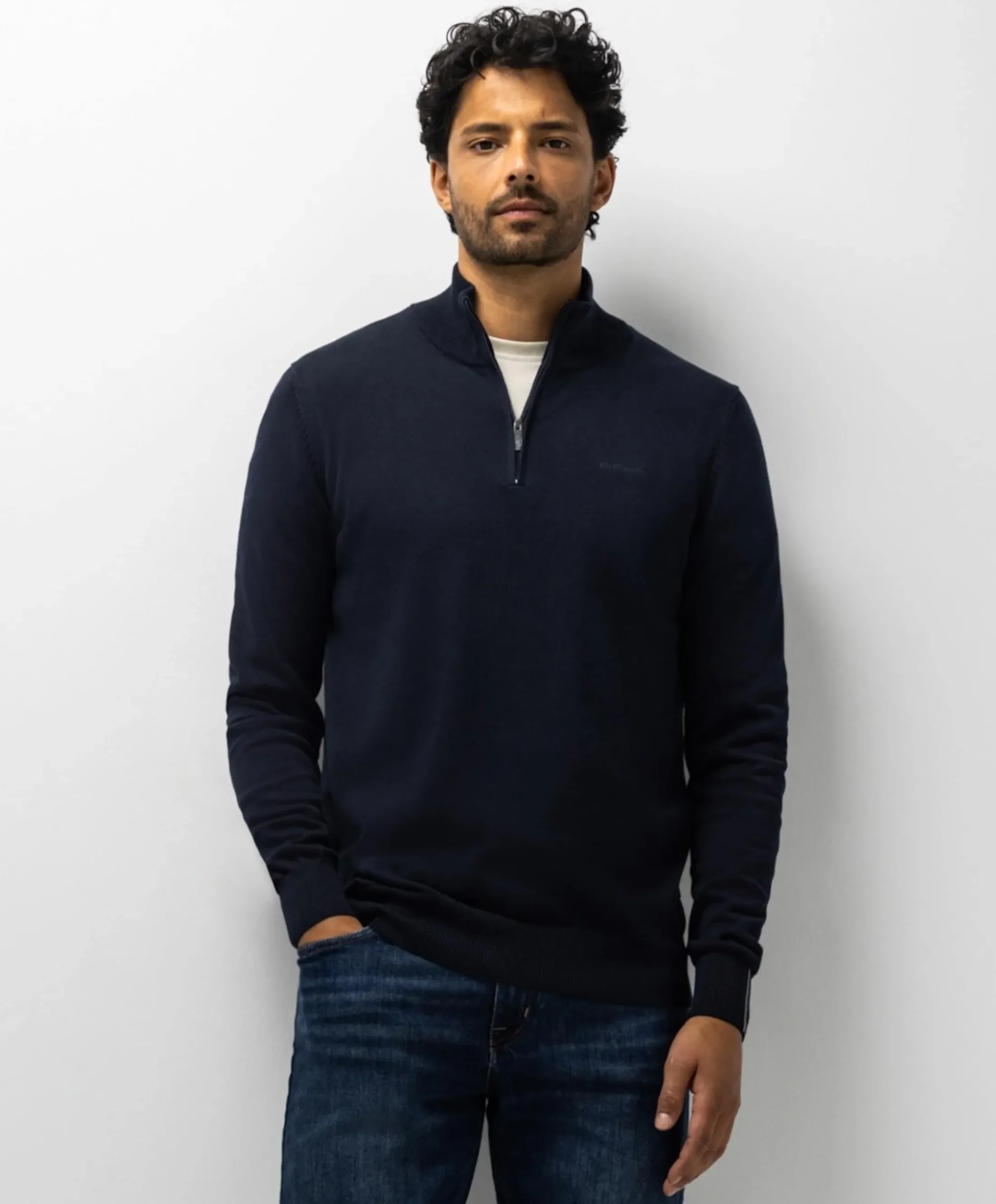 Heren trui met rits blauw