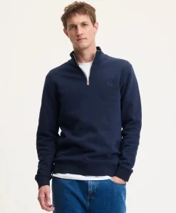 Heren trui met rits blauw