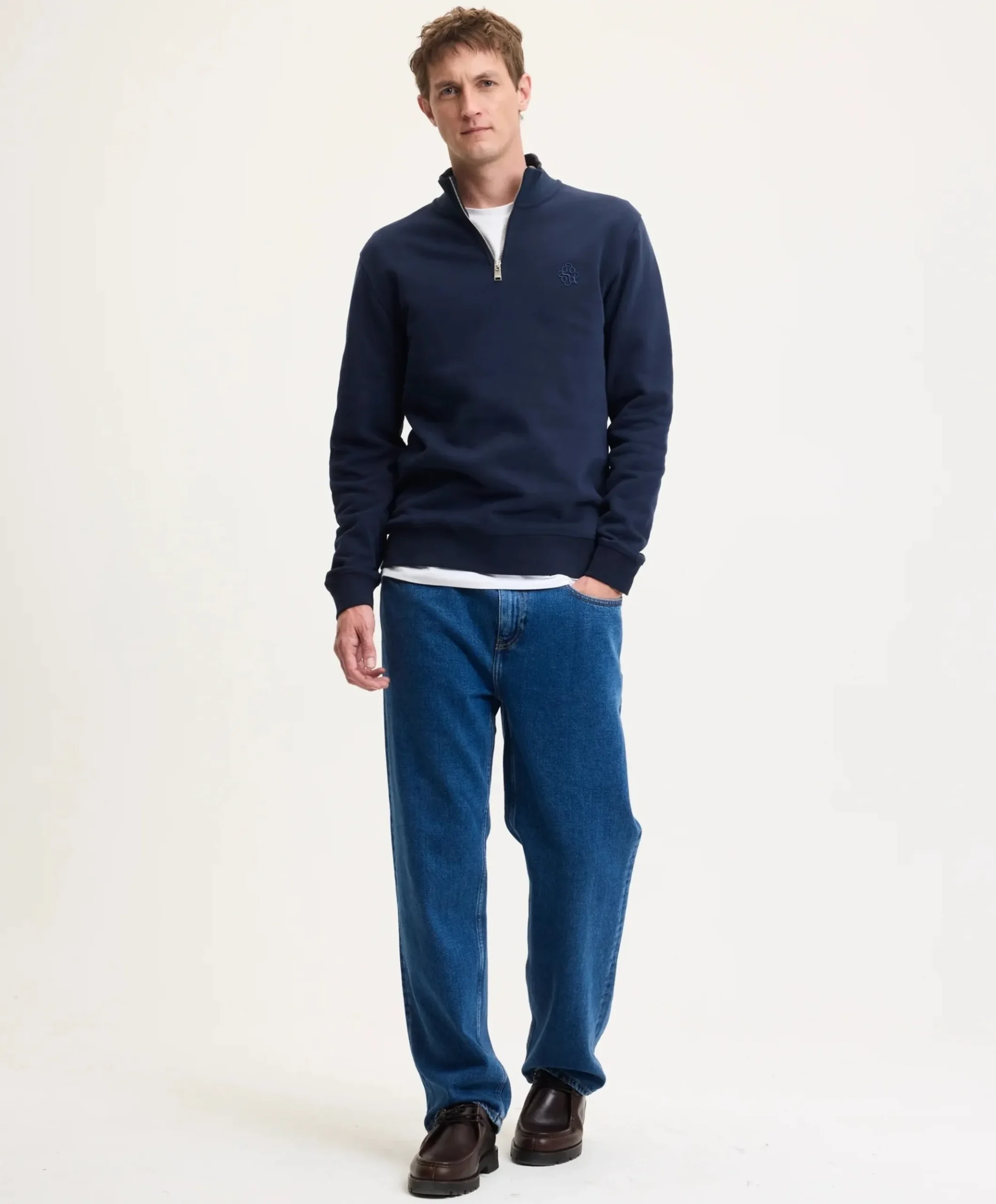 Heren trui met rits blauw