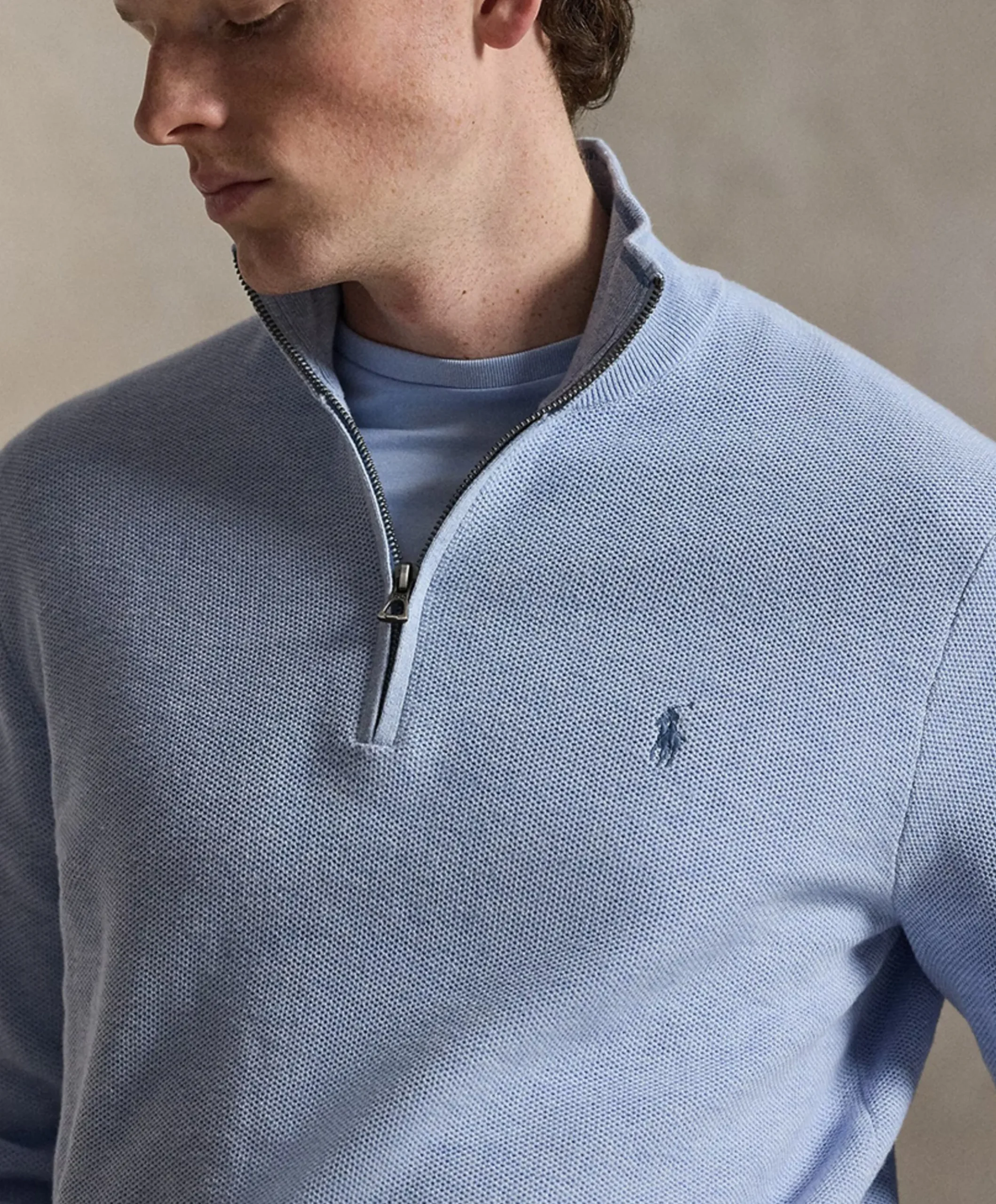 Heren trui met rits blauw