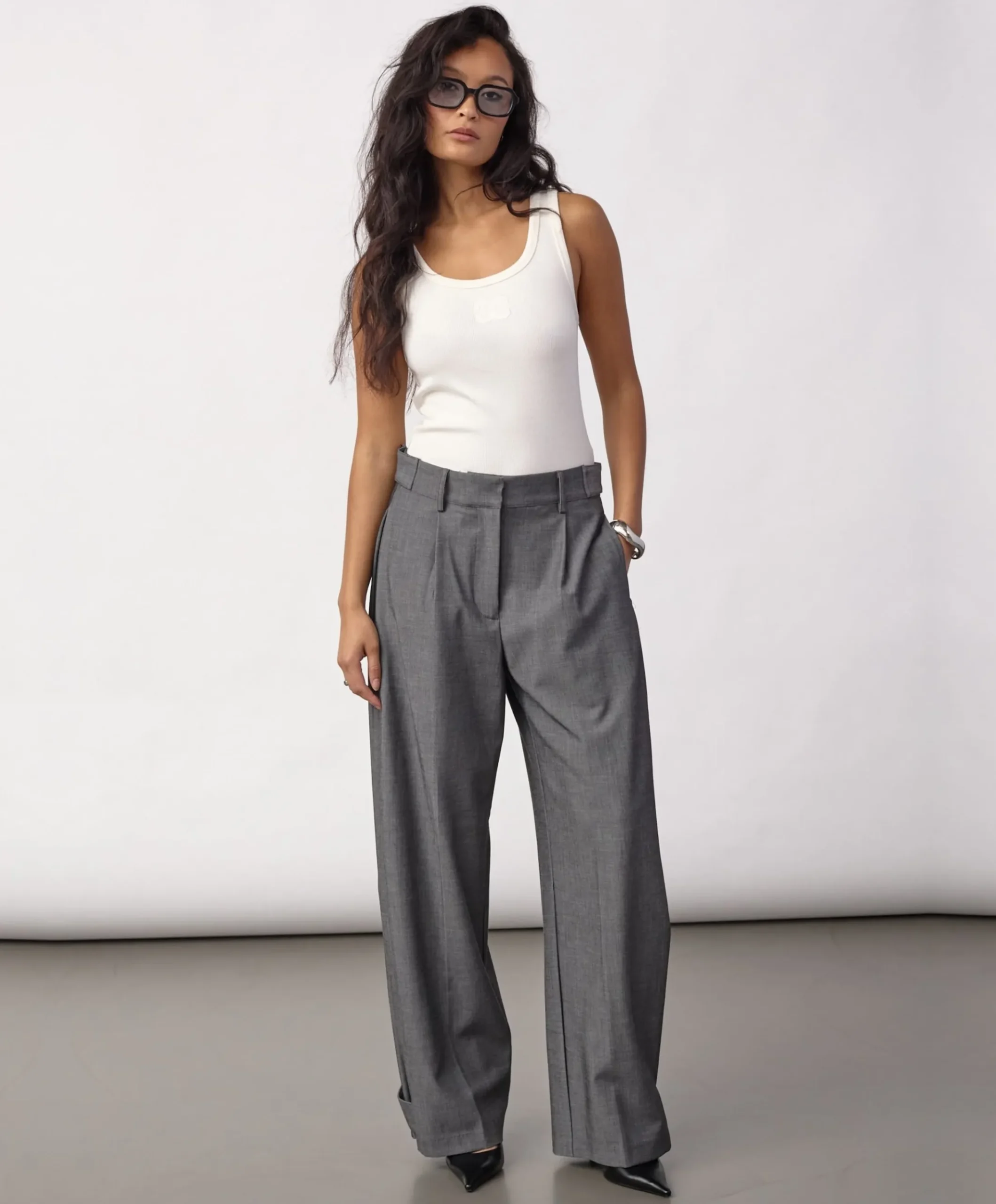 JackyCC Pleat dames broek grijs