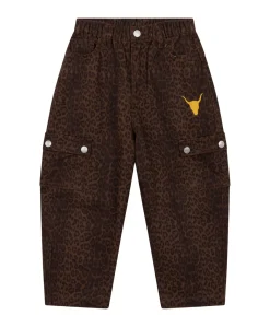 Kids woven leopard cargo pants meisjes broek bruin