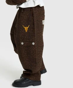 Kids woven leopard cargo pants meisjes broek bruin